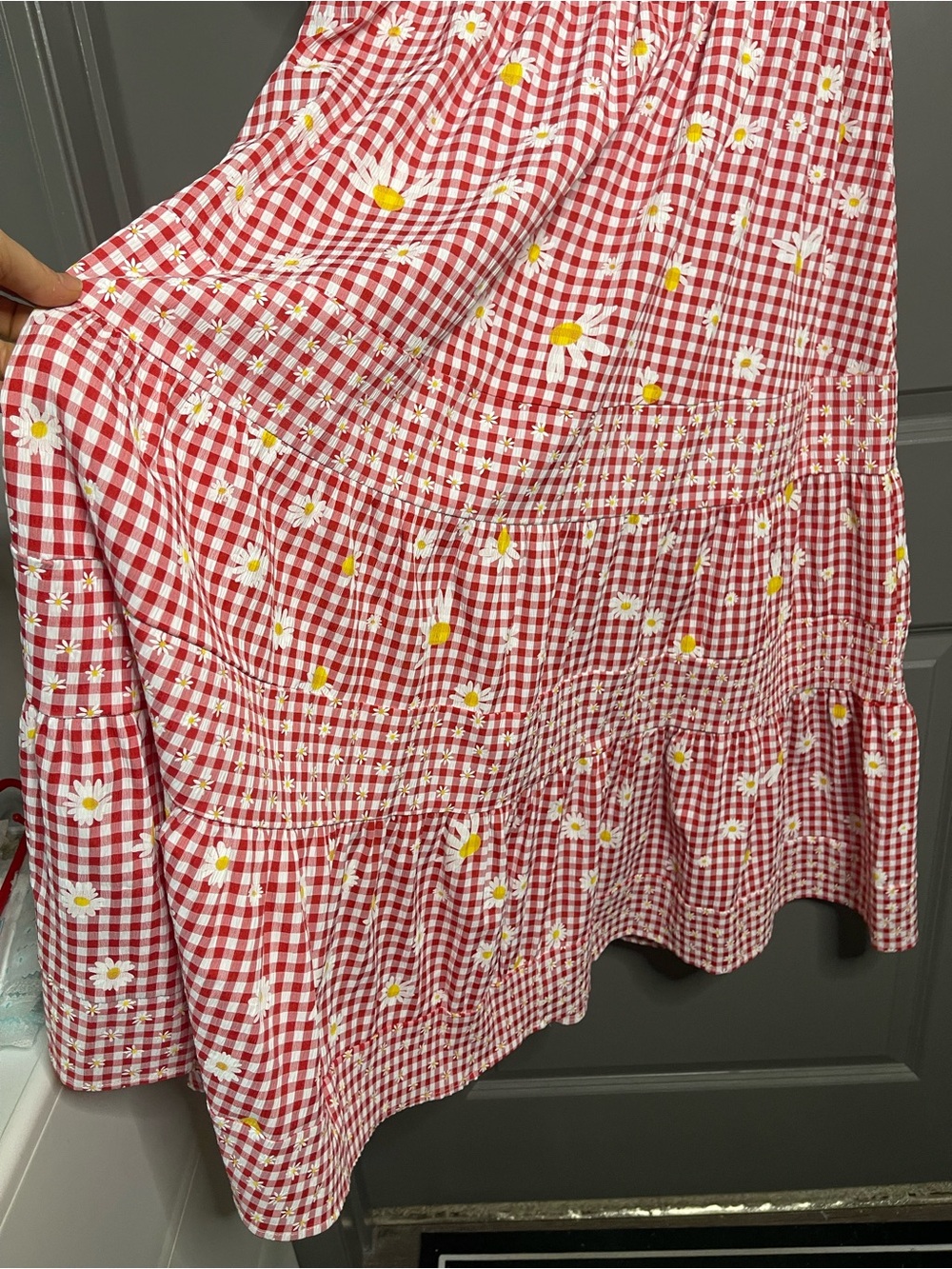 Red Gingham Maxi Dress with Daisy Print - Picture 10 of 10
